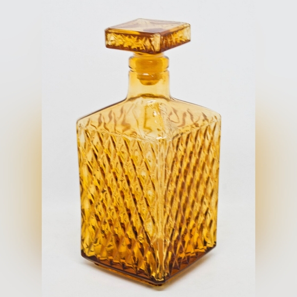 Vintage Other - Vintage Amber Diamond Point Glass Decanter